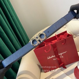 Ferragamo Calf Leather Pure Copper Buckle 35mm Belt For Men Blue