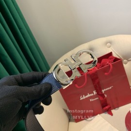 Ferragamo Calf Leather Pure Copper Buckle 35mm Belt For Men Blue