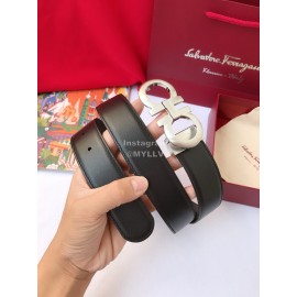 Ferragamo Calf Leather Pure Copper Silver Gancio Buckle Belt For Men 