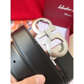 Ferragamo Calf Leather Pure Copper Silver Gancio Buckle Belt For Men 