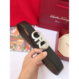 Ferragamo Calf Leather Pure Copper Silver Gancio Buckle Belt For Men 