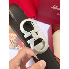 Ferragamo Calf Leather Pure Copper Silver Gancio Buckle Belt For Men 