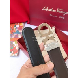 Ferragamo Calf Leather Pure Copper Silver Gancio Buckle Belt For Men 