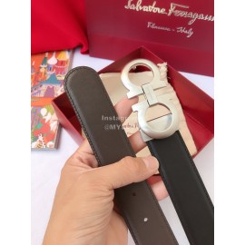 Ferragamo Calf Leather Pure Copper Silver Gancio Buckle Belt For Men 