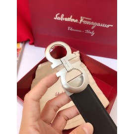 Ferragamo Calf Leather Pure Copper Silver Gancio Buckle Belt For Men 