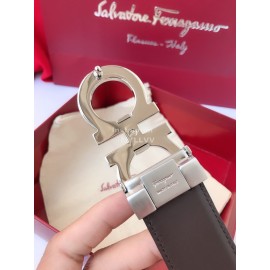 Ferragamo Calf Leather Pure Copper Silver Gancio Buckle Belt For Men 