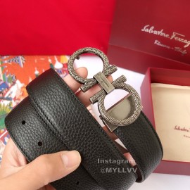 Ferragamo Calf Leather Silver Pure Copper Gancio Buckle Belt For Men 