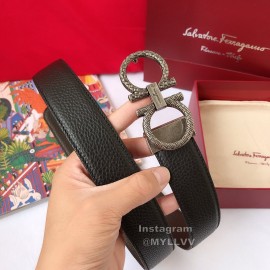 Ferragamo Calf Leather Silver Pure Copper Gancio Buckle Belt For Men 