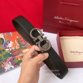 Ferragamo Calf Leather Silver Pure Copper Gancio Buckle Belt For Men 