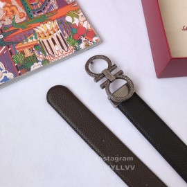 Ferragamo Calf Leather Silver Pure Copper Gancio Buckle Belt For Men 