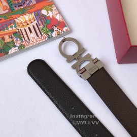 Ferragamo Calf Leather Silver Pure Copper Gancio Buckle Belt For Men 