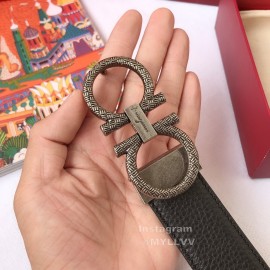 Ferragamo Calf Leather Silver Pure Copper Gancio Buckle Belt For Men 