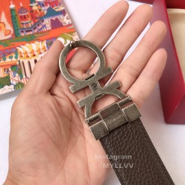 Ferragamo Calf Leather Silver Pure Copper Gancio Buckle Belt For Men 