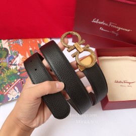 Ferragamo Calf Leather Gold Pure Copper Gancio Buckle Belt For Men 