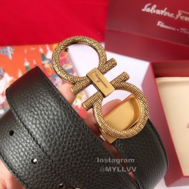 Ferragamo Calf Leather Gold Pure Copper Gancio Buckle Belt For Men 