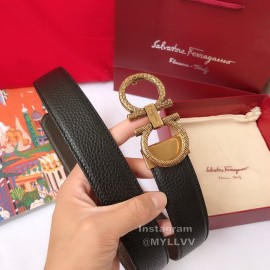 Ferragamo Calf Leather Gold Pure Copper Gancio Buckle Belt For Men 