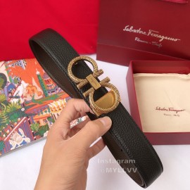 Ferragamo Calf Leather Gold Pure Copper Gancio Buckle Belt For Men 