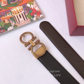 Ferragamo Calf Leather Gold Pure Copper Gancio Buckle Belt For Men 