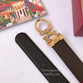 Ferragamo Calf Leather Gold Pure Copper Gancio Buckle Belt For Men 