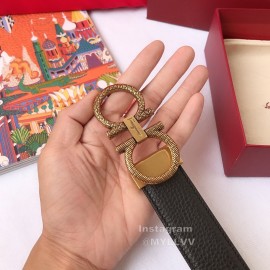 Ferragamo Calf Leather Gold Pure Copper Gancio Buckle Belt For Men 