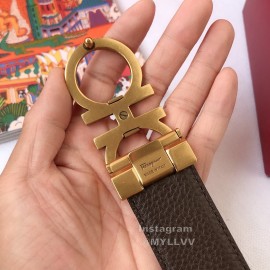 Ferragamo Calf Leather Gold Pure Copper Gancio Buckle Belt For Men 