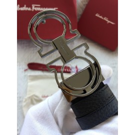 Ferragamo Calf Leather Gun Color Hollow Buckle 35mm Belt For Men 