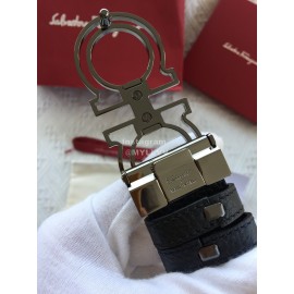 Ferragamo Calf Leather Gun Color Hollow Buckle 35mm Belt For Men 