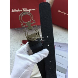 Ferragamo Calf Leather Gun Color Hollow Buckle 35mm Belt For Men 