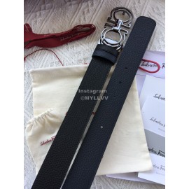 Ferragamo Calf Leather Gun Color Hollow Buckle 35mm Belt For Men 