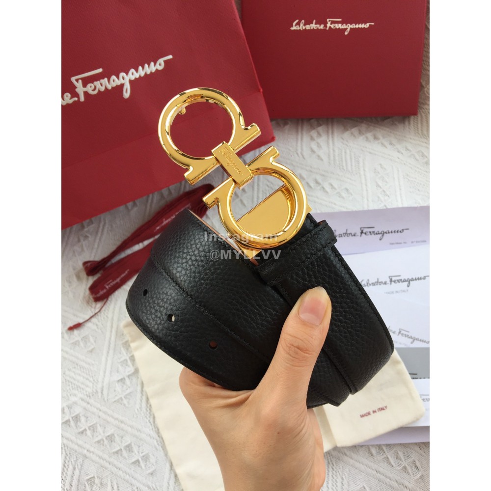 Ferragamo Calf Leather Gold Buckle 35mm Leisure Belt For Men 