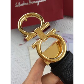 Ferragamo Calf Leather Gold Buckle 35mm Leisure Belt For Men 