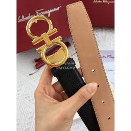 Ferragamo Calf Leather Gold Buckle 35mm Leisure Belt For Men 