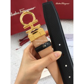 Ferragamo Calf Leather Gold Buckle 35mm Leisure Belt For Men 