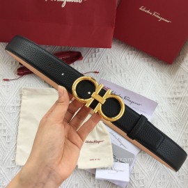 Ferragamo Calf Leather Gold Buckle 35mm Leisure Belt For Men 