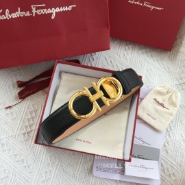 Ferragamo Calf Leather Gold Buckle 35mm Leisure Belt For Men 