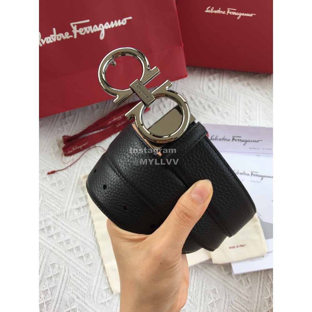 Ferragamo Calf Leather Gun Color Buckle 35mm Leisure Belt For Men 