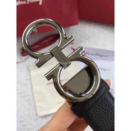 Ferragamo Calf Leather Gun Color Buckle 35mm Leisure Belt For Men 