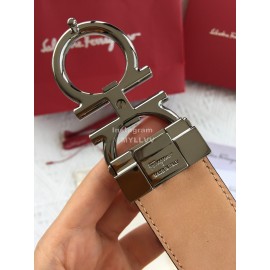 Ferragamo Calf Leather Gun Color Buckle 35mm Leisure Belt For Men 