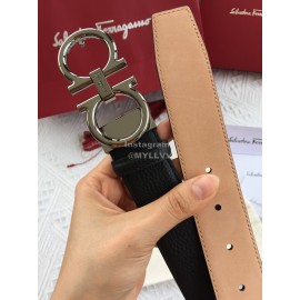 Ferragamo Calf Leather Gun Color Buckle 35mm Leisure Belt For Men 