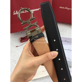 Ferragamo Calf Leather Gun Color Buckle 35mm Leisure Belt For Men 