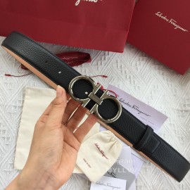 Ferragamo Calf Leather Gun Color Buckle 35mm Leisure Belt For Men 