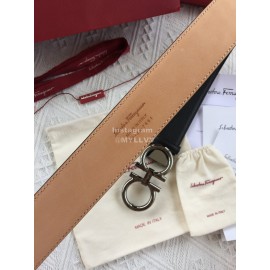 Ferragamo Calf Leather Gun Color Buckle 35mm Leisure Belt For Men 