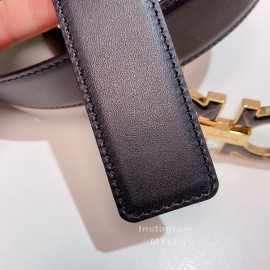 Ferragamo Calf Leather Gold Buckle 35mm Belt For Men Black