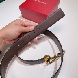 Ferragamo Calf Leather Gold Buckle 35mm Belt For Men Black