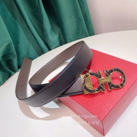 Ferragamo Calf Leather Gold Buckle 35mm Belt For Men Black