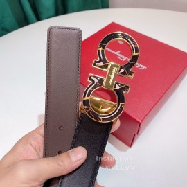 Ferragamo Calf Leather Gold Buckle 35mm Belt For Men Black