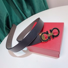 Ferragamo Calf Leather Gold Buckle 35mm Belt For Men 