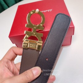 Ferragamo Calf Leather Gold Buckle 35mm Belt For Men 