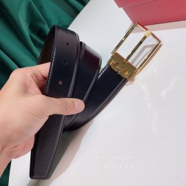 Ferragamo New Black Calf Leather Gold Pin Buckle 35mm Belt For Men 