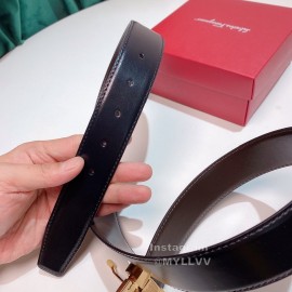 Ferragamo New Black Calf Leather Gold Pin Buckle 35mm Belt For Men 